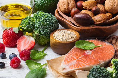 plate of salmon and other omega rich foods