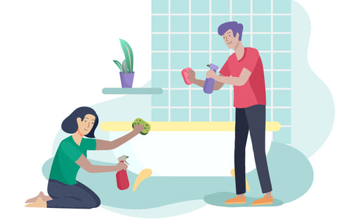 illustration of someone scrubbing the bathtub 